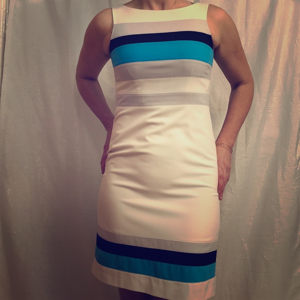 WHBM blue and white color block dress